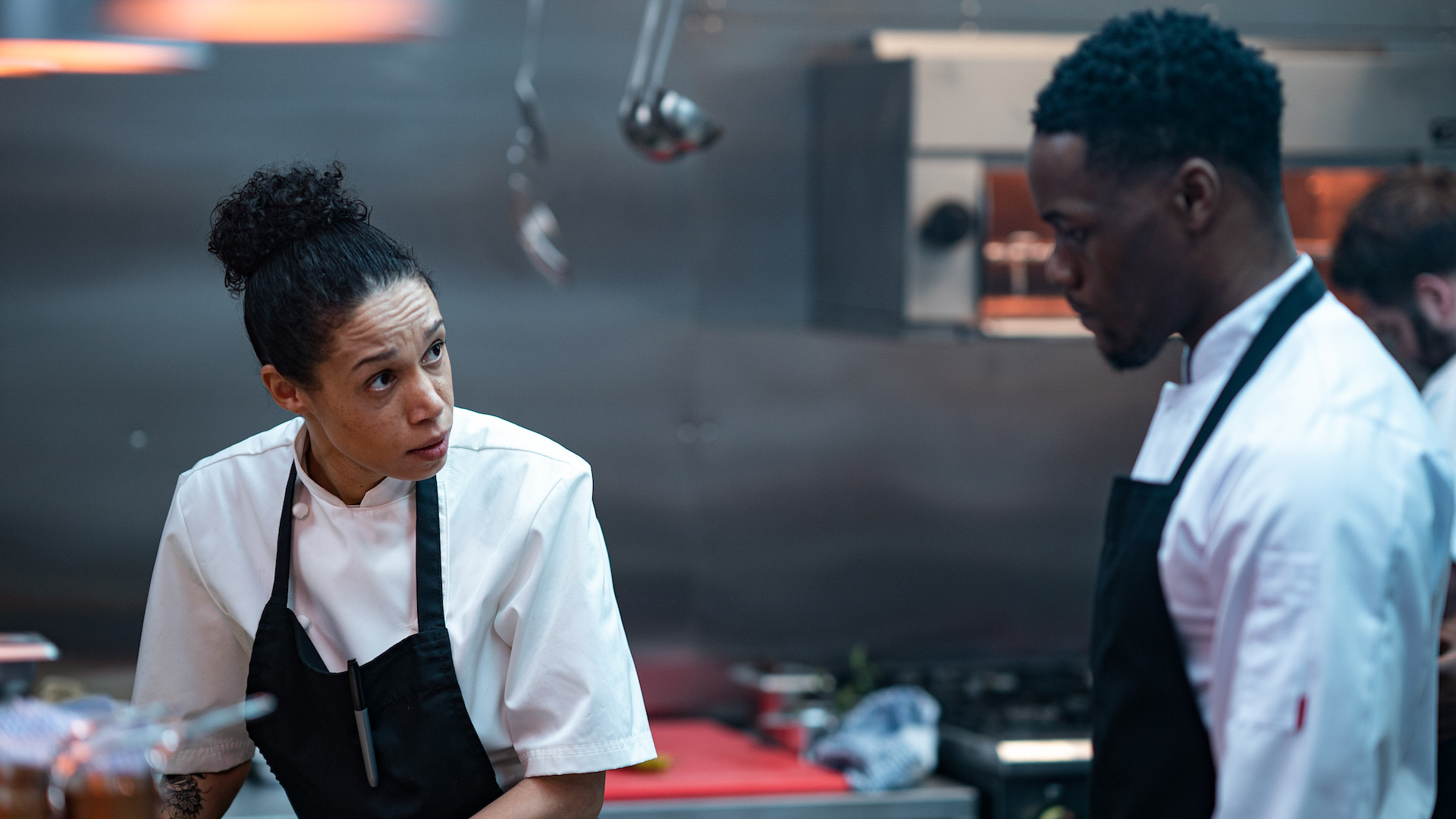 Vinette Robinson as Carly and Stephen Odubola as Johnny in Boiling Point S1