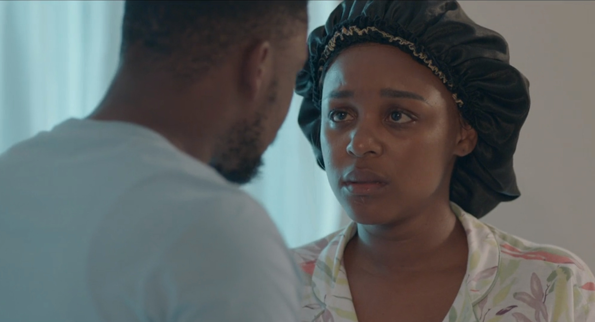 Hlomu looking at Mqhele in guilt on The Wife S3