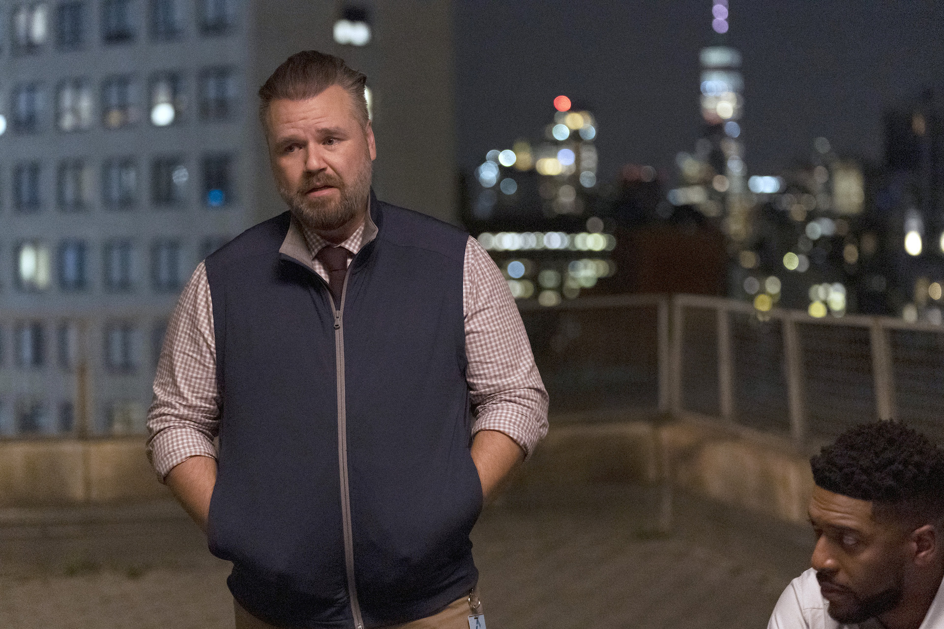 Tyler Labine as Dr. Iggy Frome and John Earl Jelks as Horace in New Amsterdam S5