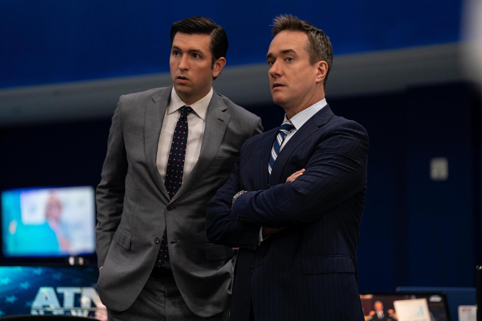 Nicholas Braun as Greg and Matthew Macfadyen as Tom in Succession Season 4 on Showmax