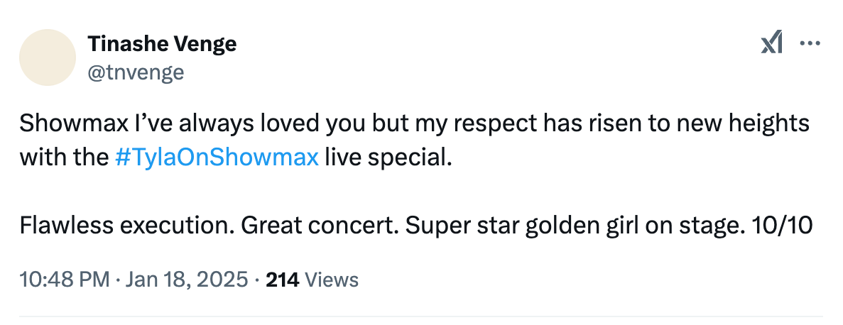 Tweets about Tyla's Showmax concert