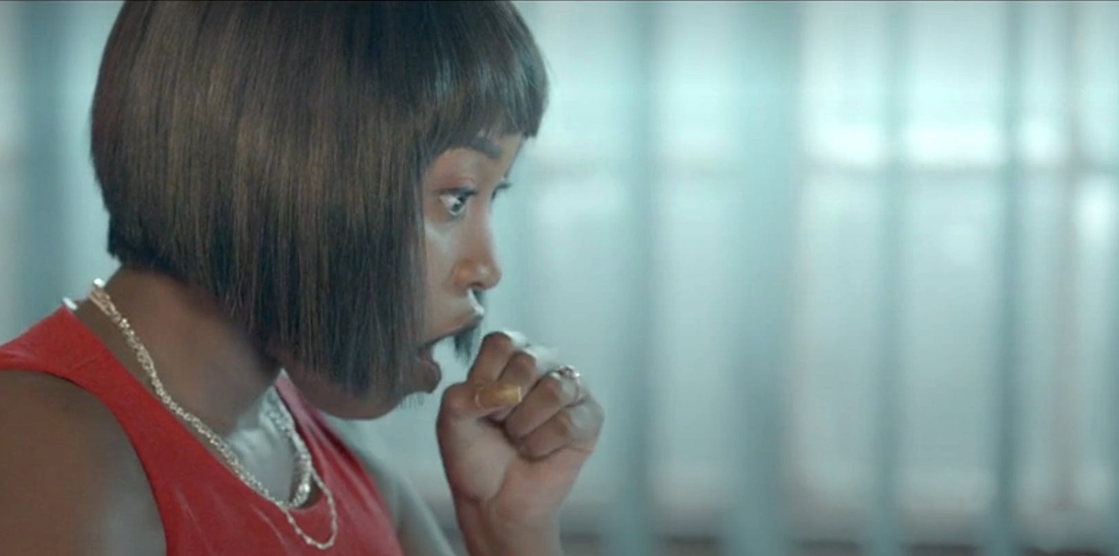 Woman with an expression of shock on her face, in The Wife Season 3 on Showmax