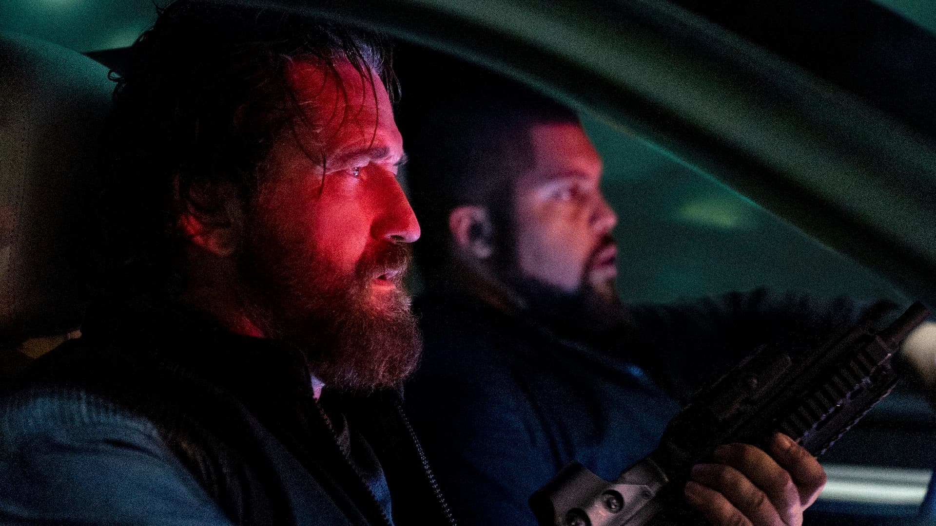 Gerard Butler as 'Big Nick' O'Brien and O’Shea Jackson Jr. as Donnie Wilson in Den of Thieves 2: Panthera. Photo Credit: Rico Torres.