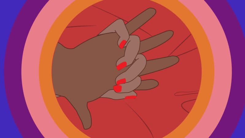 Hands clasped graphic from Sex and Pleasure on Showmax