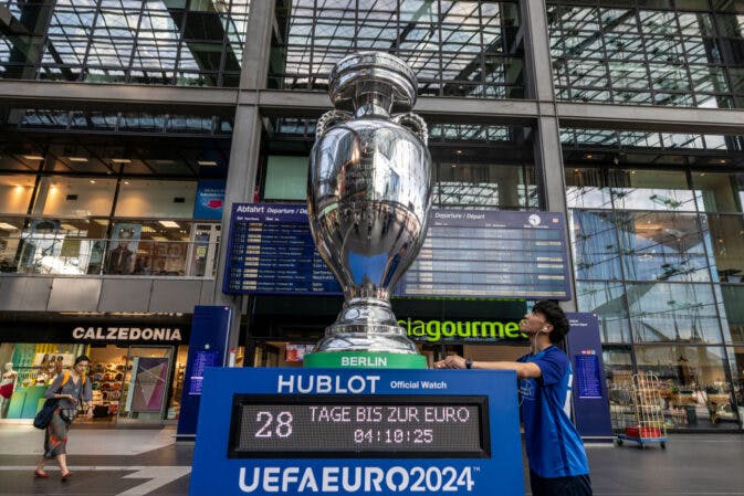 A replica of the UEFA Euro 2024 Trophy