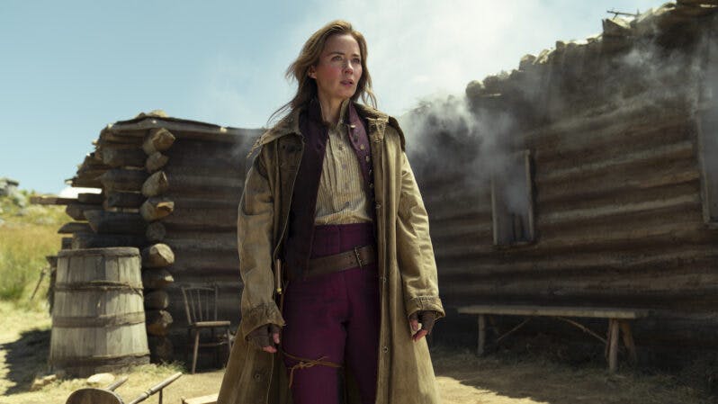Emily Blunt in Western Period costume in The English on Showmax