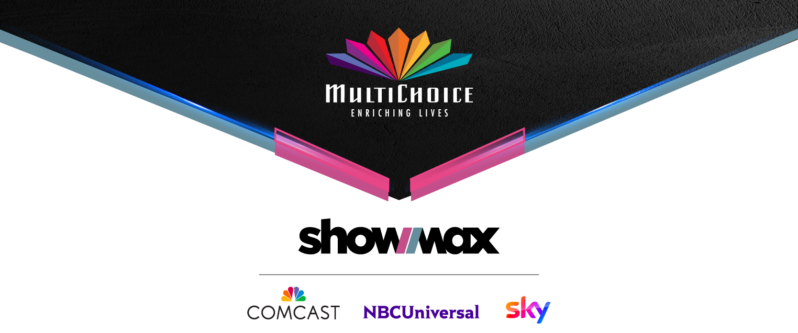 Banner showing the logos of MultiChoice, Showmax, Comcast, NBCUniversal and Sky