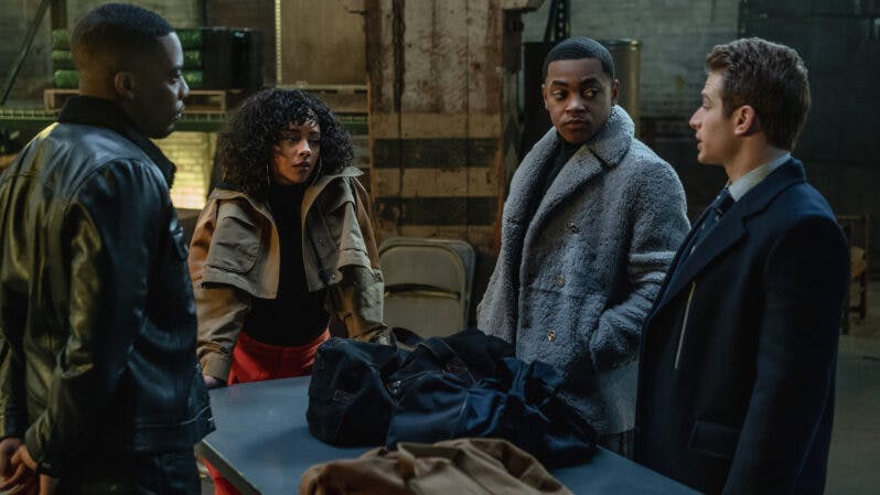 (From left): Woody McClain as Cain, Alix Lapri as Effie, Michael Rainey Jr as Tariq and Gianni Paolo as Brayden in Power Book II: Ghost S3 on Showmax